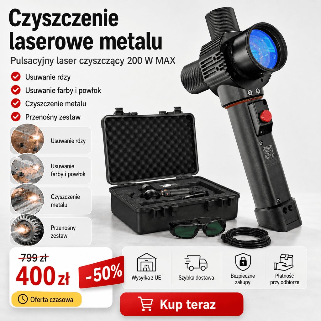 200 W MAX Pulsacyjny laser czyszczący Przenośny laser czyszczący z lekką głowicą czyszczącą, odpowiedni do usuwania żywicy, oleju, rdzy i powłok