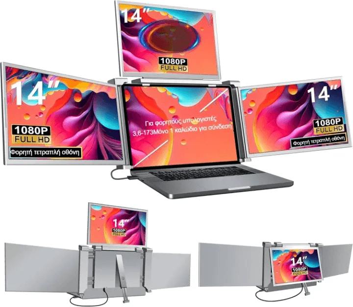14-calowy przedłużacz ekranu laptopa Potrójny przedłużacz ekranu laptopa 1200P FHD Obrotowy ekran 360° Przenośny monitor