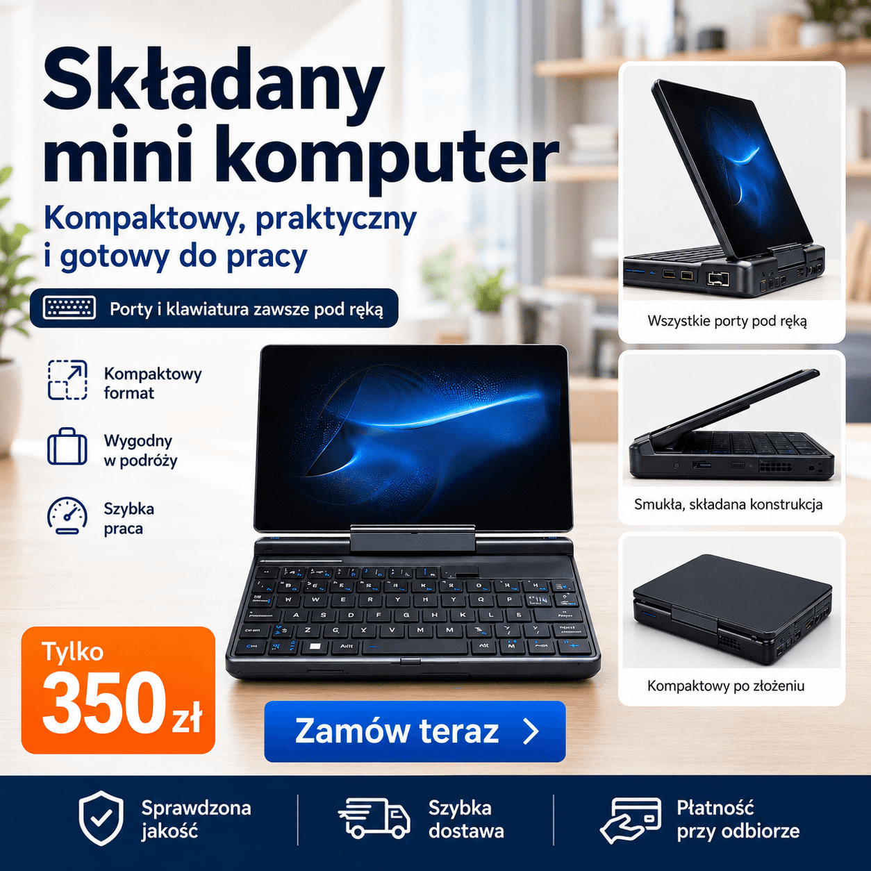 Składany Mini Komputer z Klawiaturą Wyprzedaż Magazynowa COD Za Pobranjem