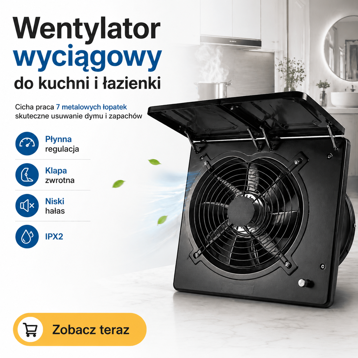 Pokrowiec na przenośny wentylator wyciągowy do kuchni o średnicy 250 mm, odpowiedni do wentylatorów wyciągowych, wentylatorów okiennych oraz ściennych wentylatorów łazienkowych, sprawdzi się także w pralni, galerii handlowej i biurze.