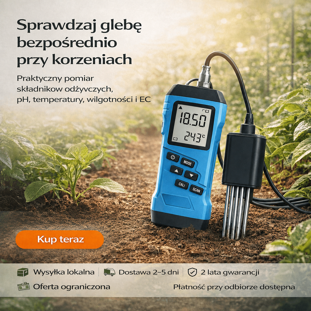 Nihig Cyfrowy Tester Gleby 7 w 1 | pH, NPK, EC, przewodność, wilgotność i składniki odżywcze | Do ogrodu, szklarni i rolnictwa | Dostawa w 3–5 dni