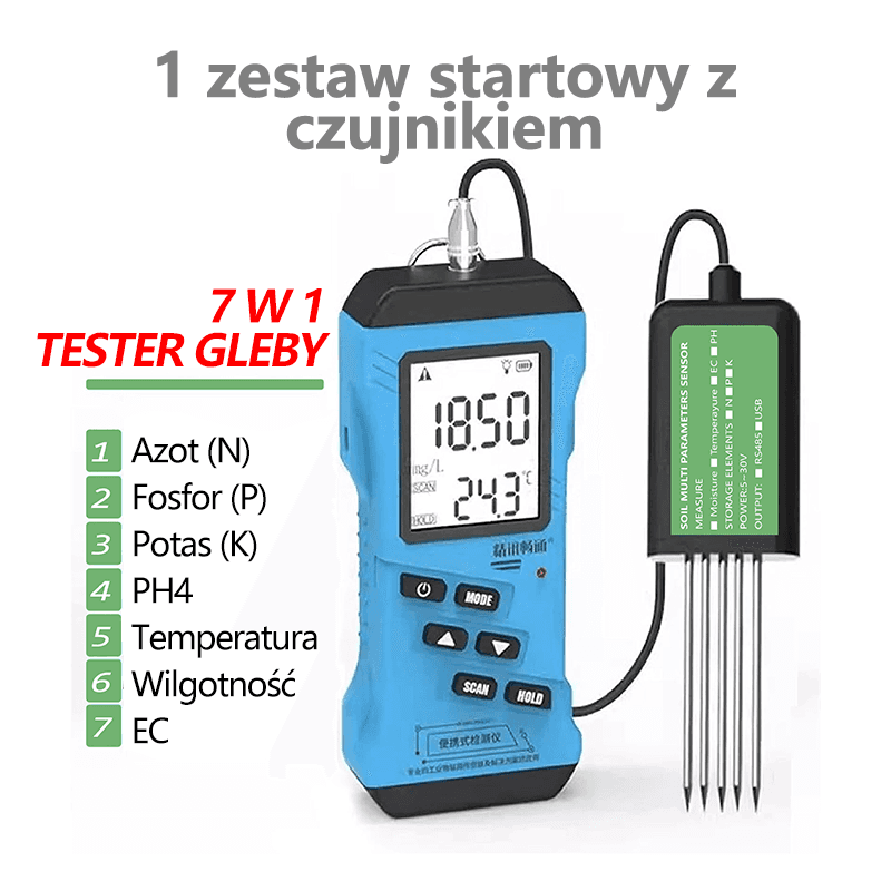 Nihig Cyfrowy Tester Gleby 7 w 1 | pH, NPK, EC, przewodność, wilgotność i składniki odżywcze | Do ogrodu, szklarni i rolnictwa | Dostawa w 3–5 dni