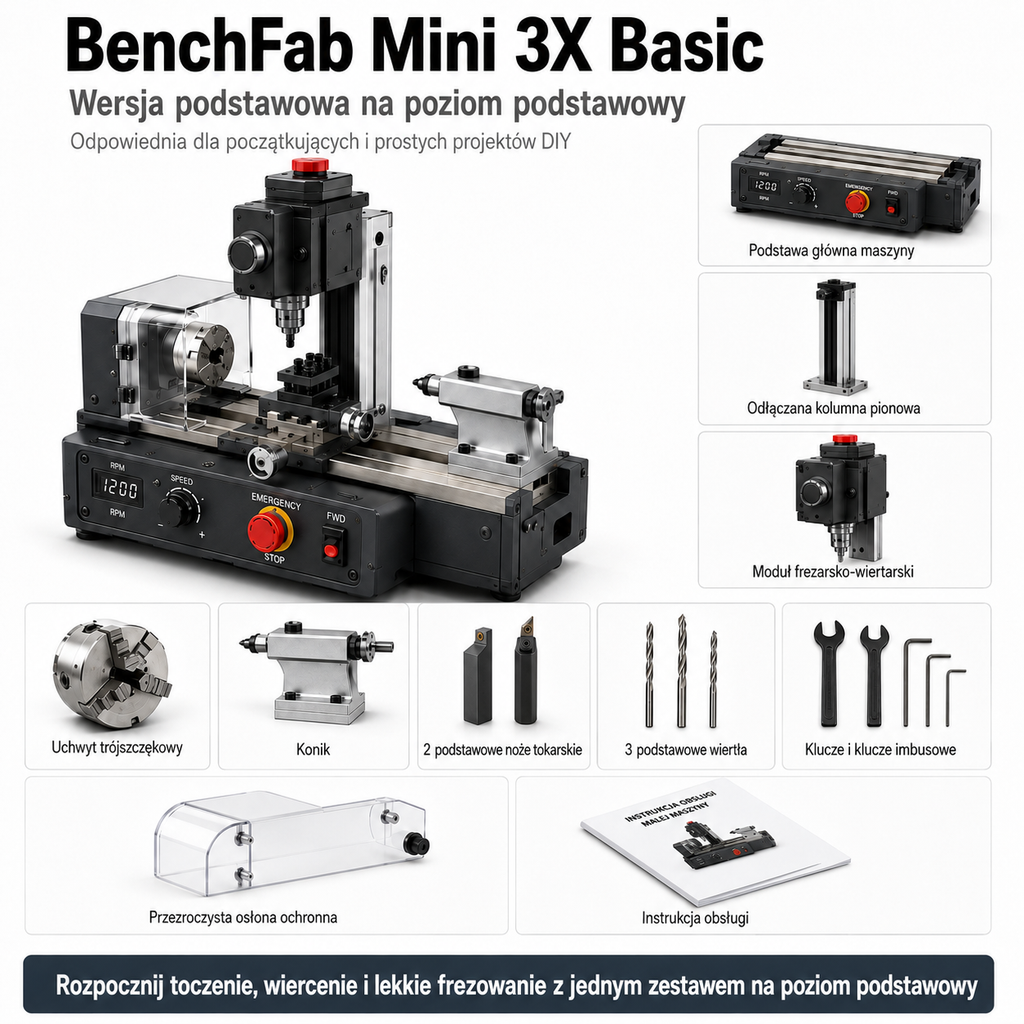 BenchFab Mini 3X – mini tokarka 3 w 1 do DIY i modeli